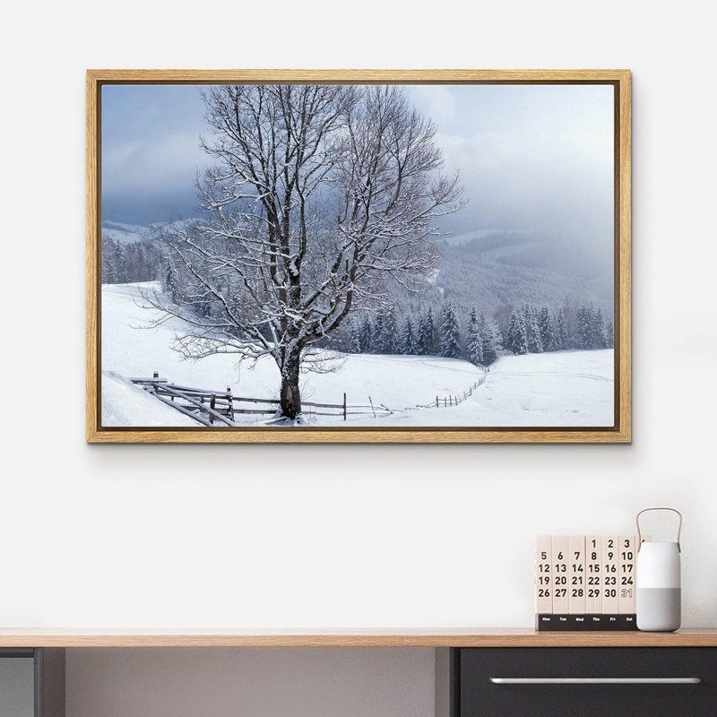 Magnifique paysage d'hiver avec des arbres recouverts de neige, H 24 po x l 36 po, Cadre naturel flottant