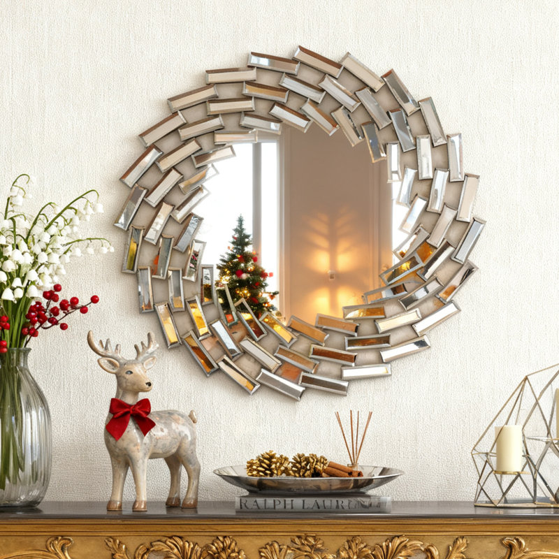 Freelon Sunburst Glass Round Wall Mirror, 23.6" x 23.6"