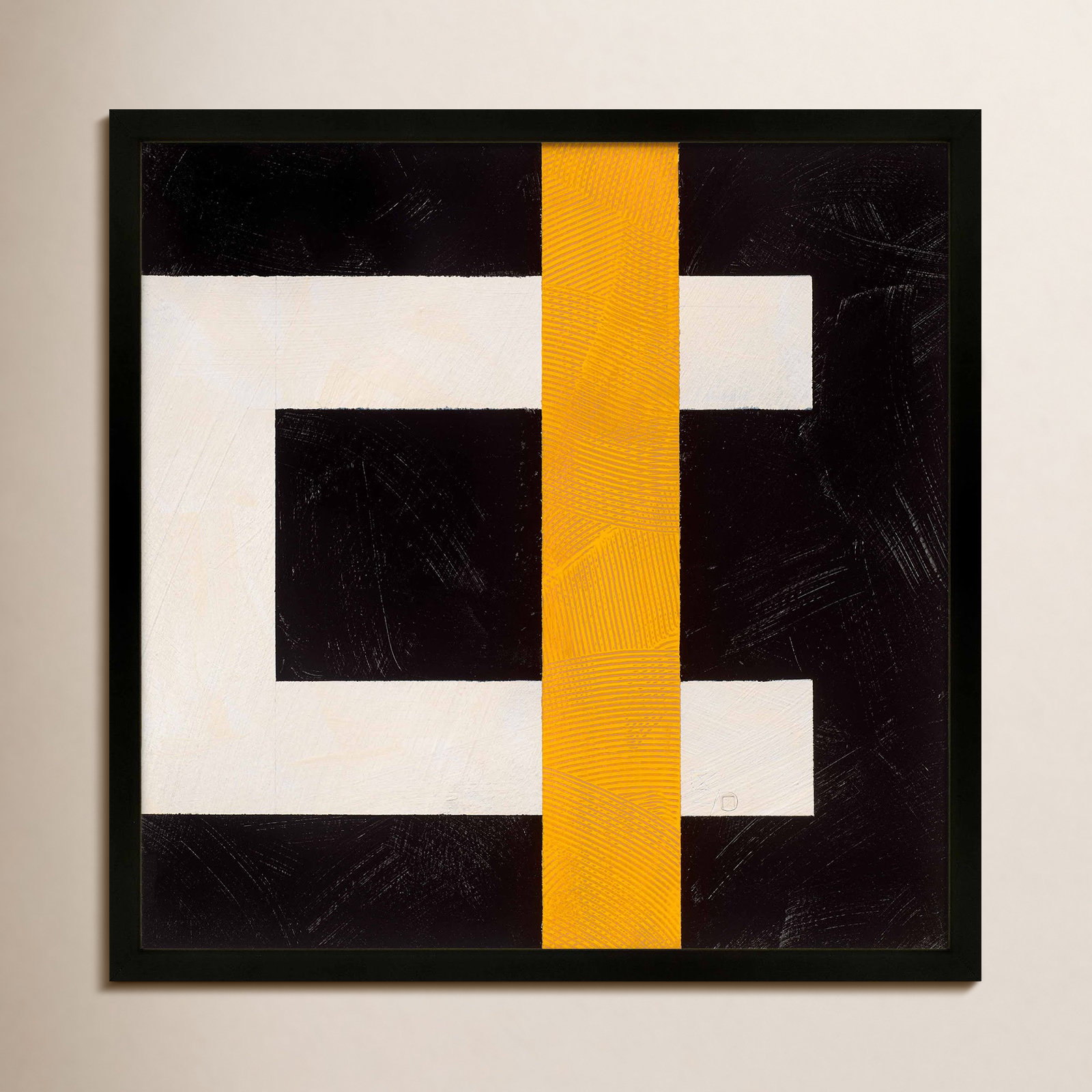 Composition With Yellow 3 by Robert Kamnatnik, Black Framed Paper, 36" H x 36" W x 1.25" D