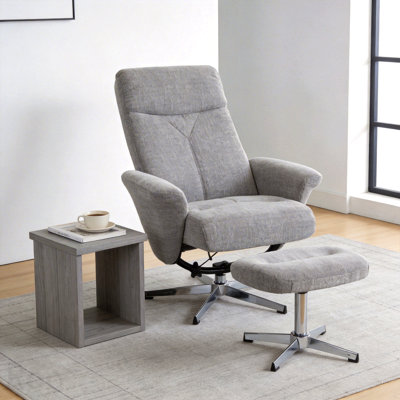 Fauteuil inclinable pivotant en chenille avec repose-pieds, fauteuil moderne, repose-pieds inclinable manuel ergonomique, salon rembourré, lecture, détente, bureau, gris clair