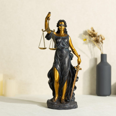 Statue de la Justice en résine bronze et or, 33,8 cm de hauteur, avec balance