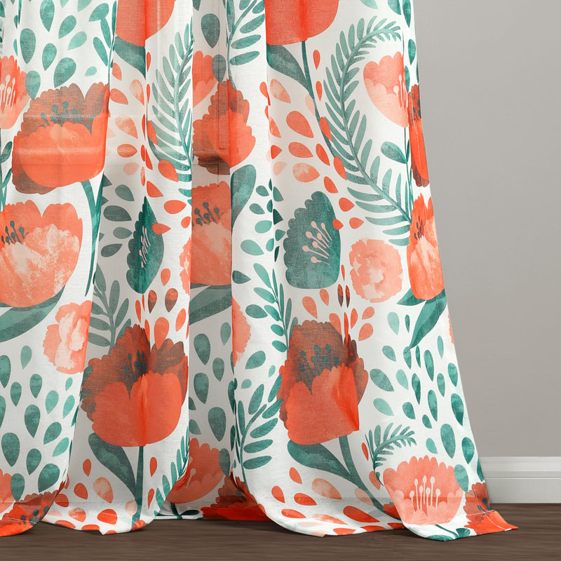 Lush Decor Poppy Garden Floral Sheer Curtain Panels Pair Drapes (Set of 2)