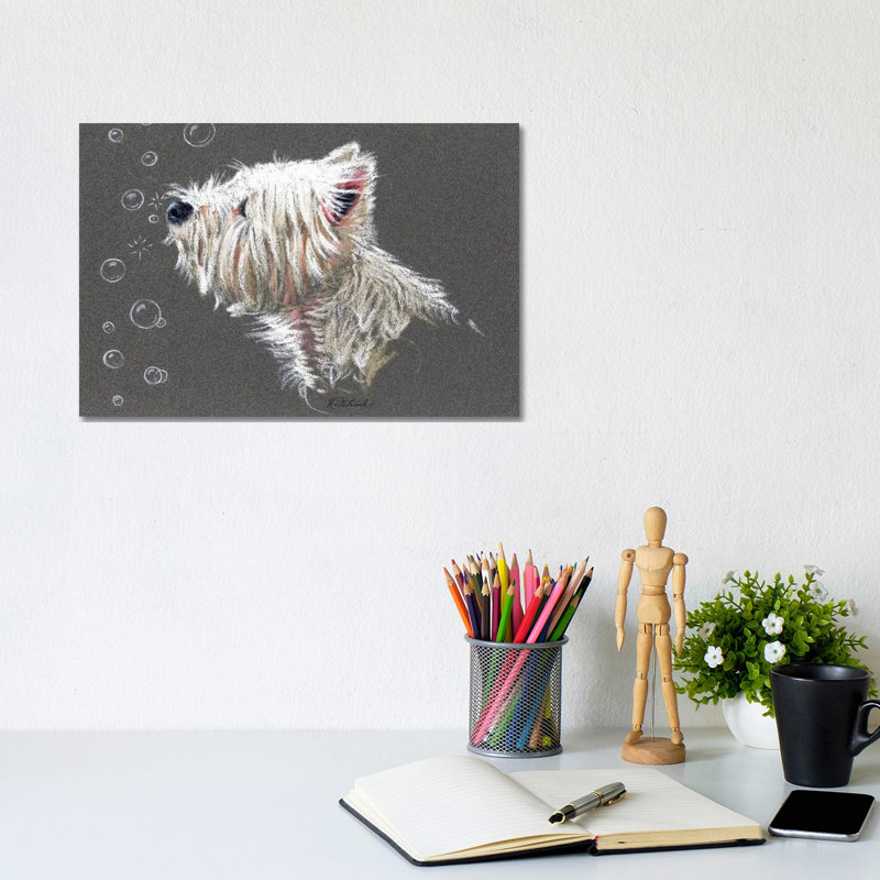 Westie Bubbles by Jennifer Redstreake - Wrapped Canvas Print, 20.32 cm H x 30.48 cm W