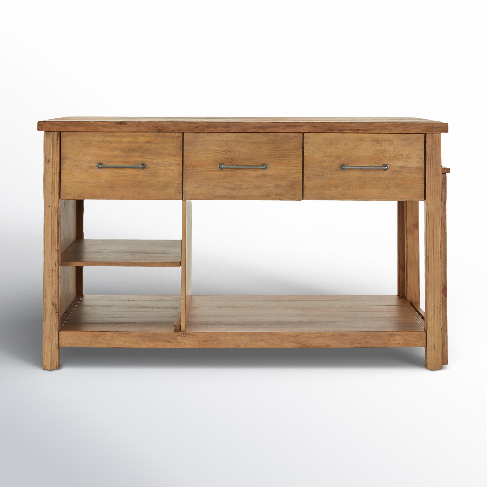 Tinka 3-Drawer Rectangle Pine Kitchen Island , Carbonized Pine, Natural