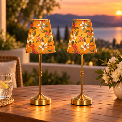 Rechargeable Dimmable Desk Table Lamp with Floral Fabric Tapered 