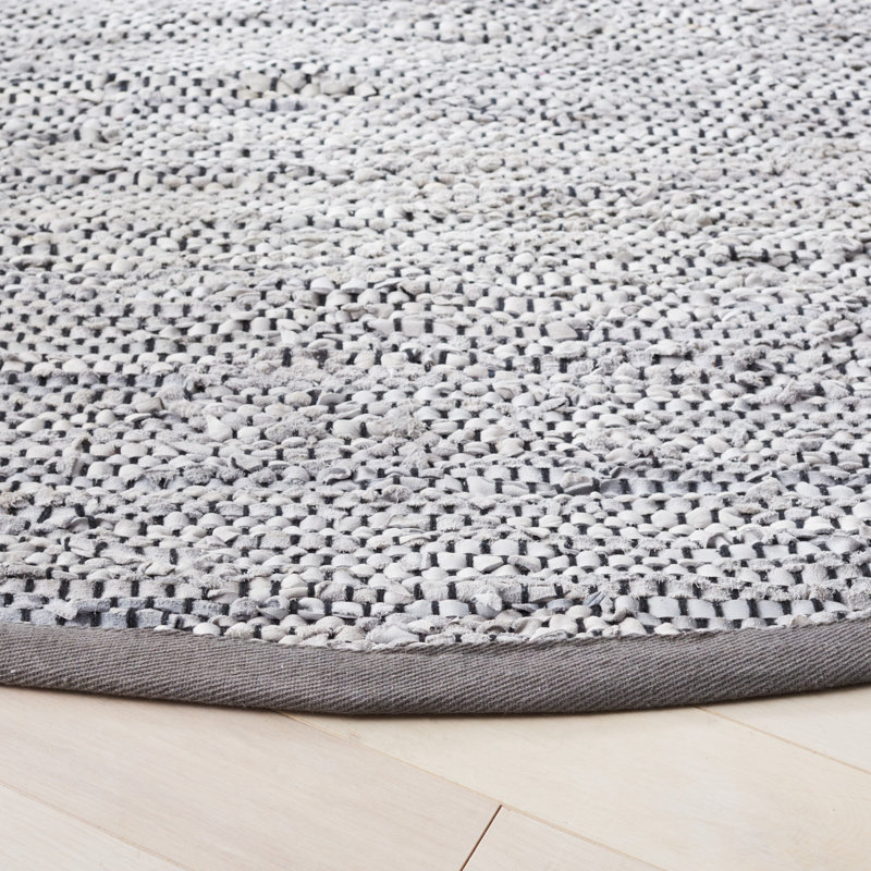 Grube Hand Woven Leather/Cotton/Jute Rug in Gray/Beige, Round 7'