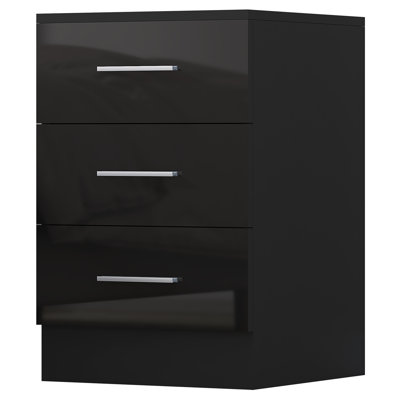 Eva High Gloss 3 Drawer Bedside Table - H: 59.5cm x D: 38cm x W: 39.5cm