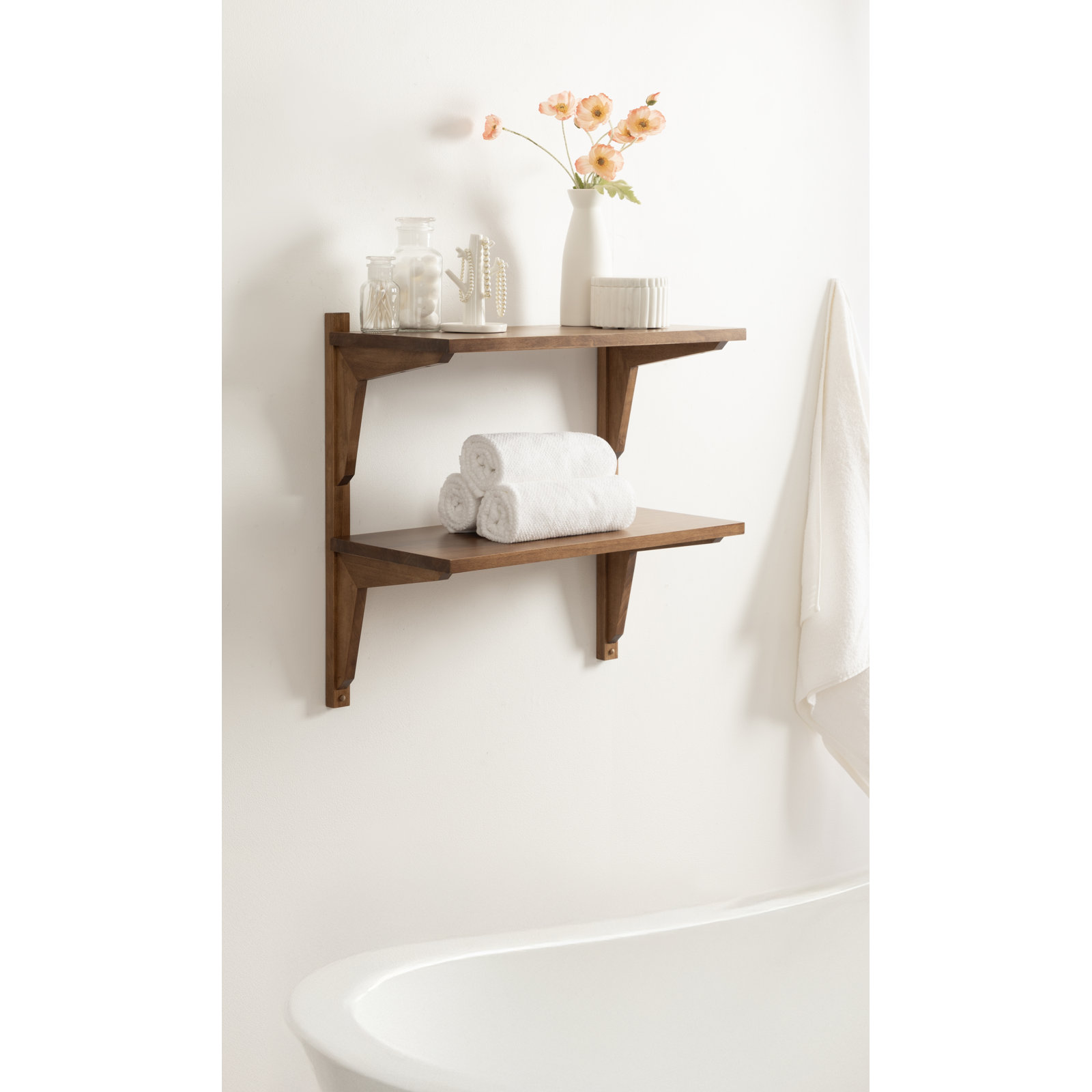Carmouche Tiered Solid Wood Wall Shelf, Medium Wood