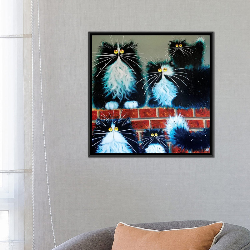 Mur pour chats par Kim Haskins - reproduction d'art, H 26 po x l 26 po x P 1,5 po, Toile avec cadre noir, Pas de tapis