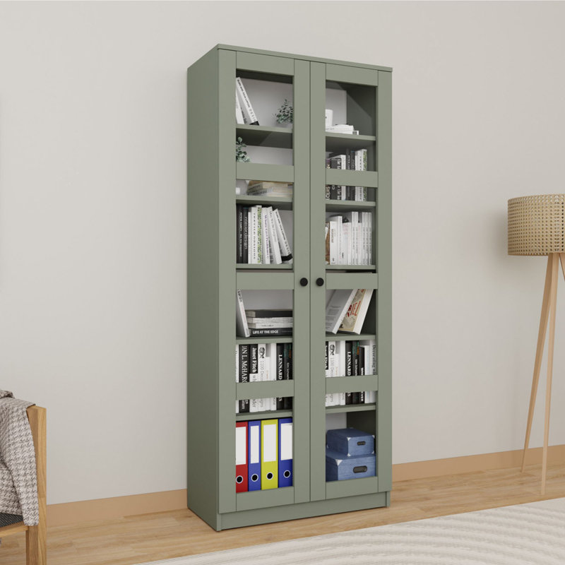 Multi-Purpose Cabinet with Adjustable Shelves, Modern Solid Green Design, 31.5 x 74.8 x 14.6 inches | 100% Melamine Coated Particle Board, Perfect for Home Storage & Organization | Wall-Mountable with Numerous Shelves