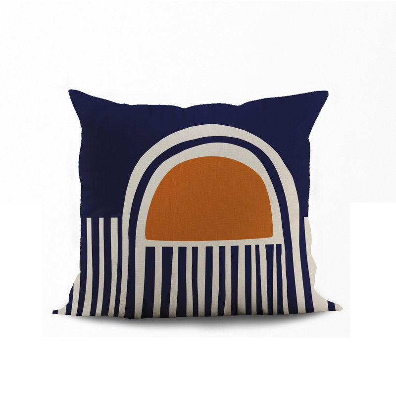 Jeté carré en polyester intérieur / extérieur, L 19 po x H 19 po, Orange / bleu marine