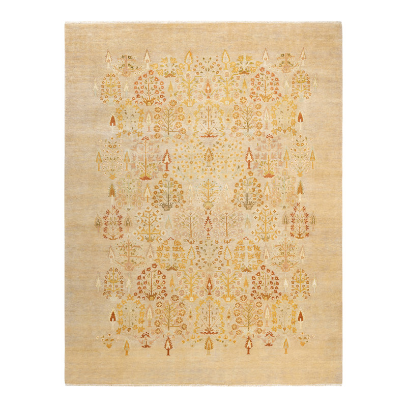 Tapis ivoire noué à la main unique 8 pi 1 po x 10 pi 6 po Sebie