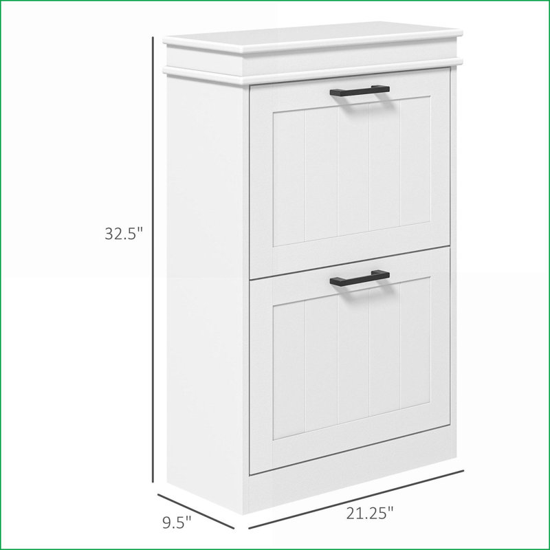 Armoire à chaussures pour le vestibule, étagère à chaussures étroite blanche avec 2 tiroirs rabattables, tablettes réglables pouvant contenir 10 paires | Moderne | Panneau de fibres à densité moyenne