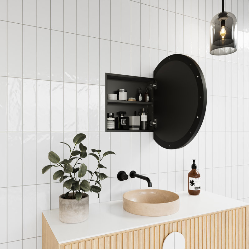Recessed or Surface Mount Framed One Door Medicine Cabinet, Black