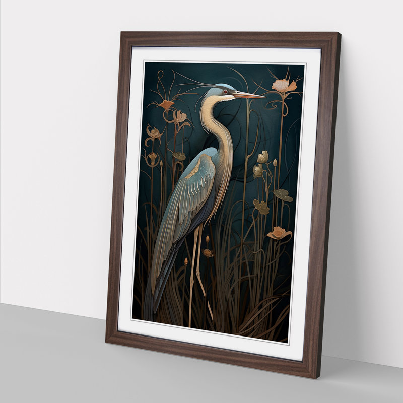 Heron Art Deco Art - Framed Print