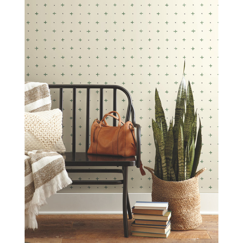 Papier peint point de croix, Beige et vert