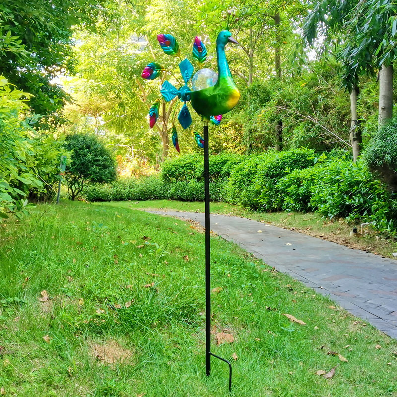 67" Multicolor Metal Peacock Style Outdoor Wind Spinner