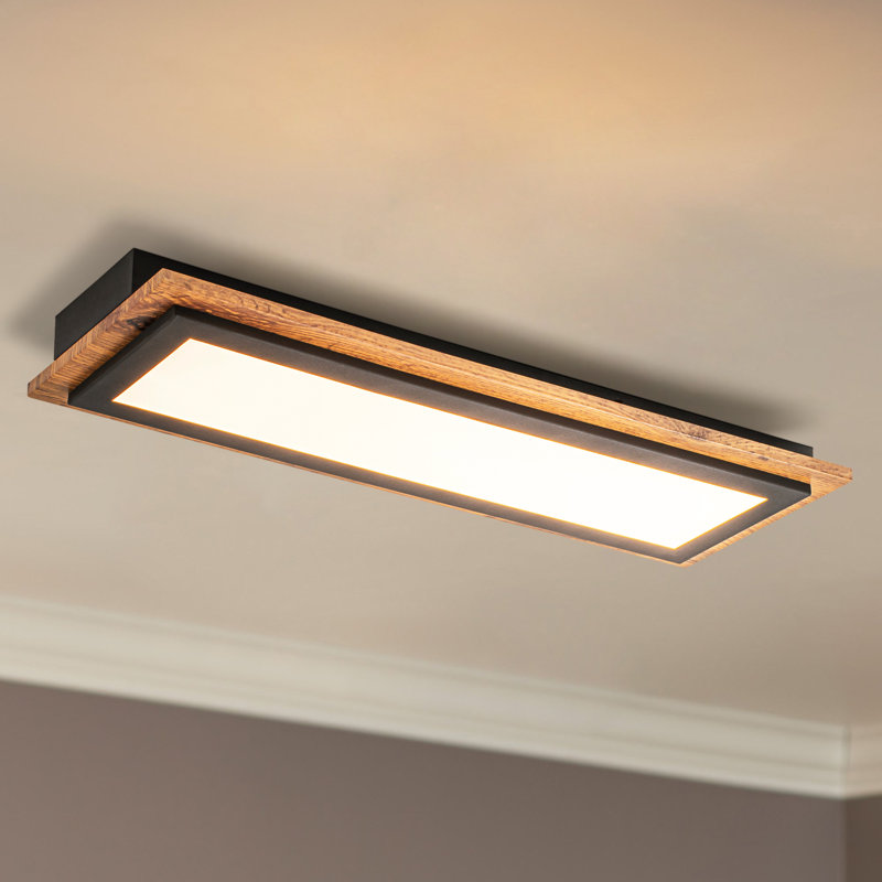 21.3" Rectangular Modern Farmhouse Wood LED Panel Flush Mount Low Profile Ceiling Light