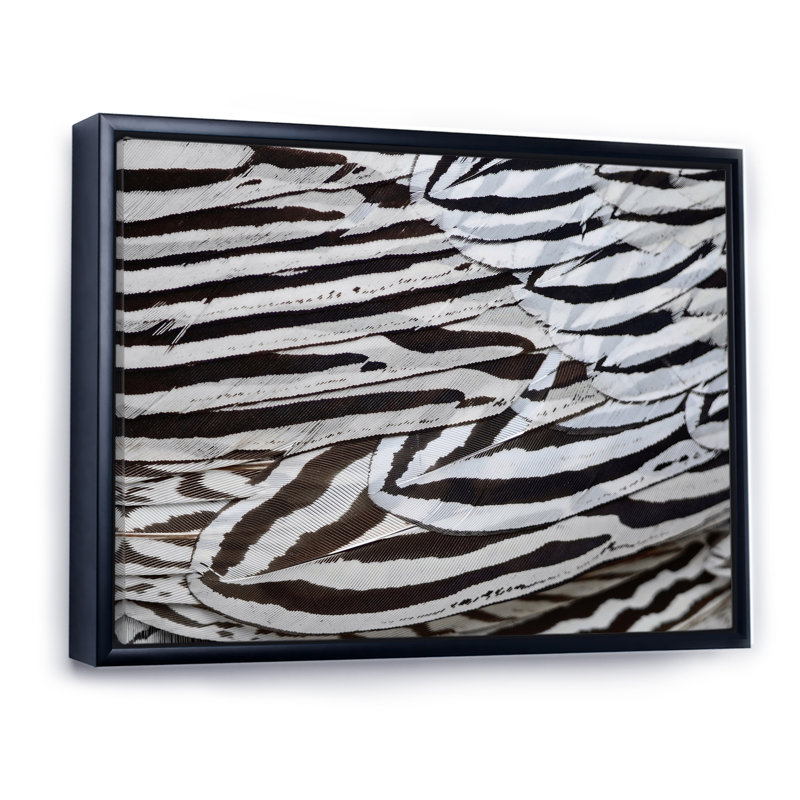 «Silver Pheasant Feathers», peinture sur toile encadrée, H 16 po x l 32 po x P 1 po, Cadre noir