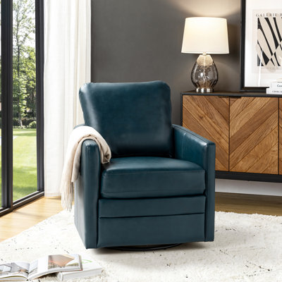 Alfonso Faux Leather Swivel Accent Chair with Removable Cushion