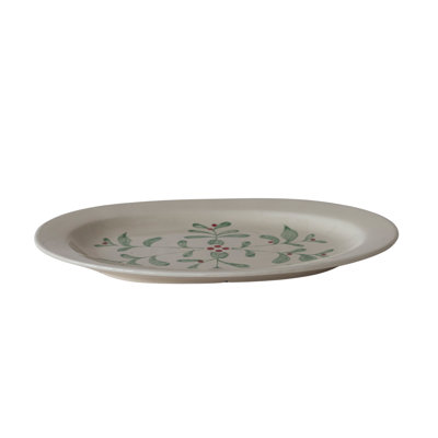 Mistletoe Hand-Painted Stoneware Oval Platter