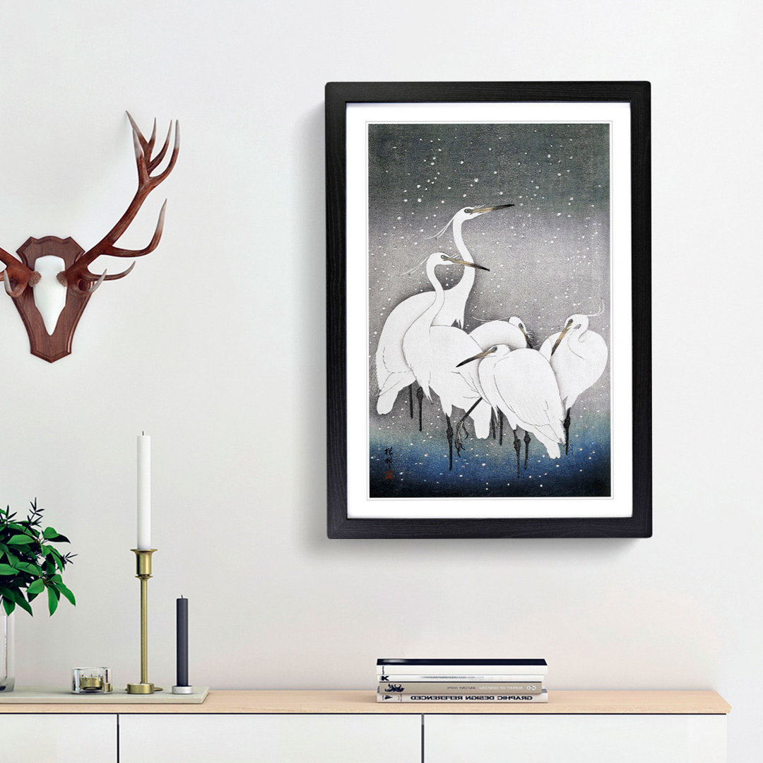Group of Egrets by Ohara Koson - Framed Print