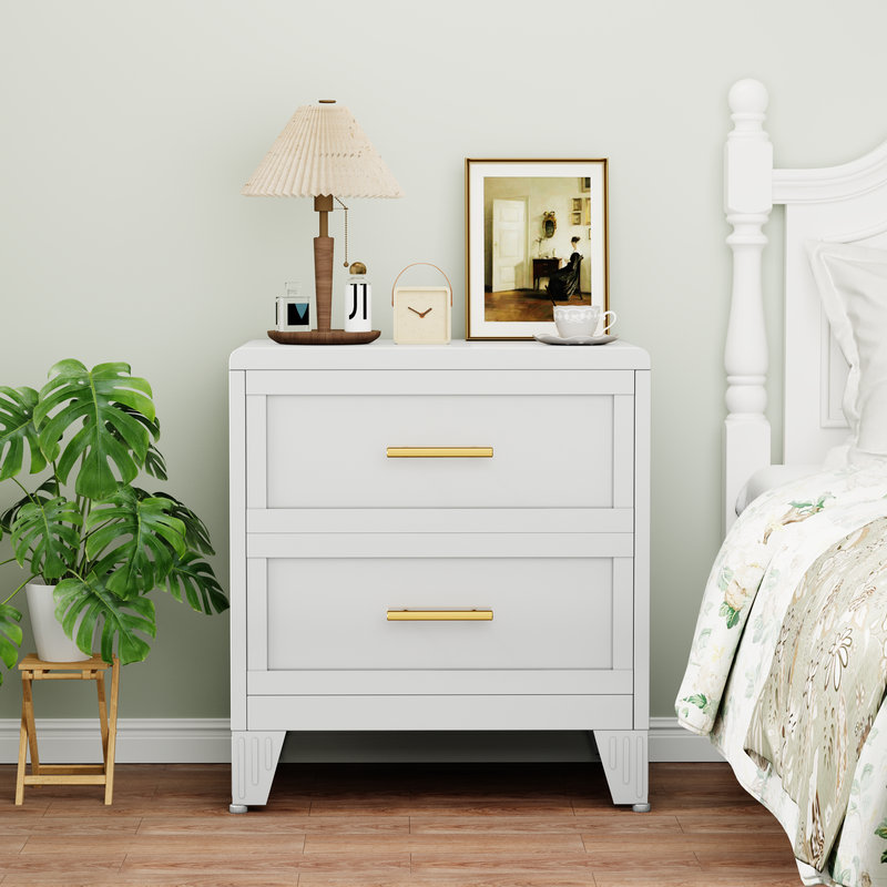 Metal White 5 Drawer Nightstand, White