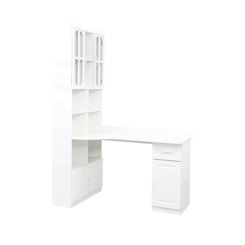 Bureau d'ordinateur d'angle en L pour bureau à domicile ou bureau d'étude, table d'étude de style moderne avec tiroirs, bibliothèque et huche, conception en L 2 en 1, grand espace de travail