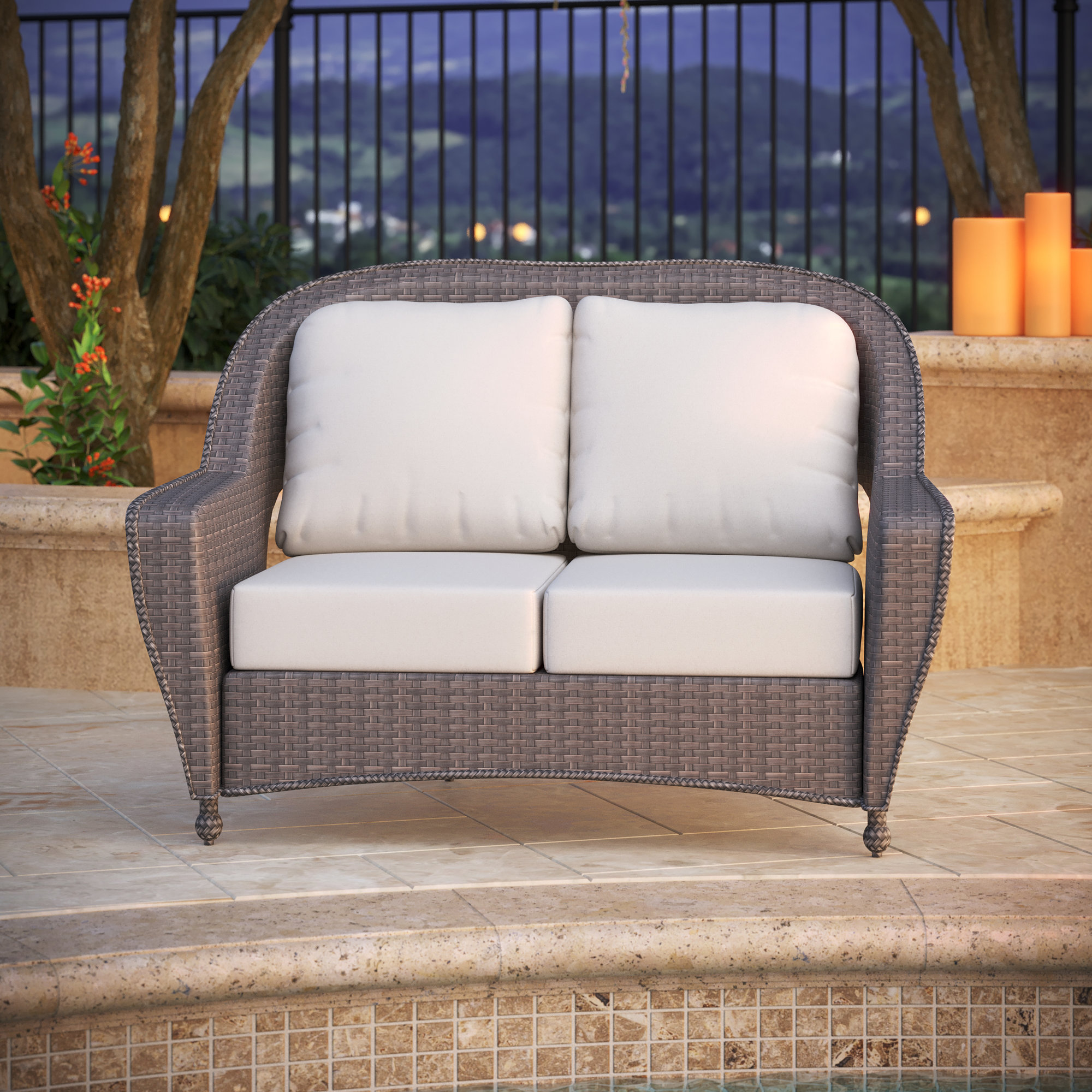 Amala Indoor/Outdoor Sunbrella® Loveseat Cushion, Canvas Natural Sunbrella® Canvas