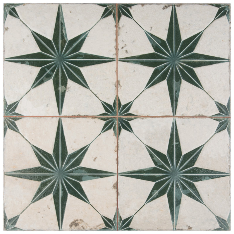 Kings 18" x 18" Ceramic Patterned Wall & Floor Tile, Sage