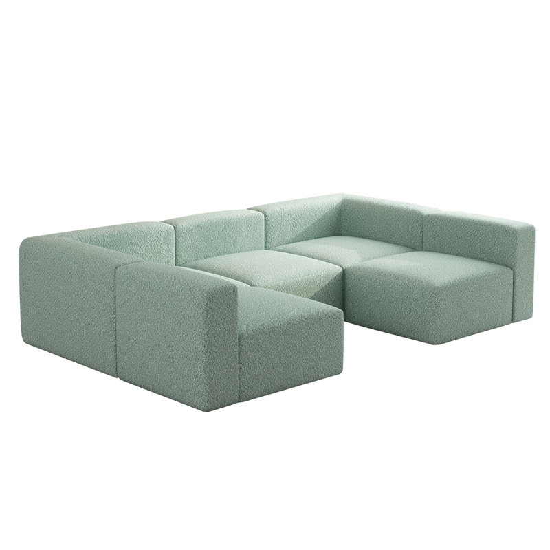 Boneless Modular Sectional Sofa Sleeper Couch, White Fleece