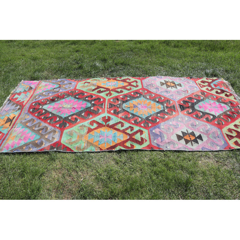 Tapis turc Oushak antique à motif géométrique pour le salon ou la chambre à coucher