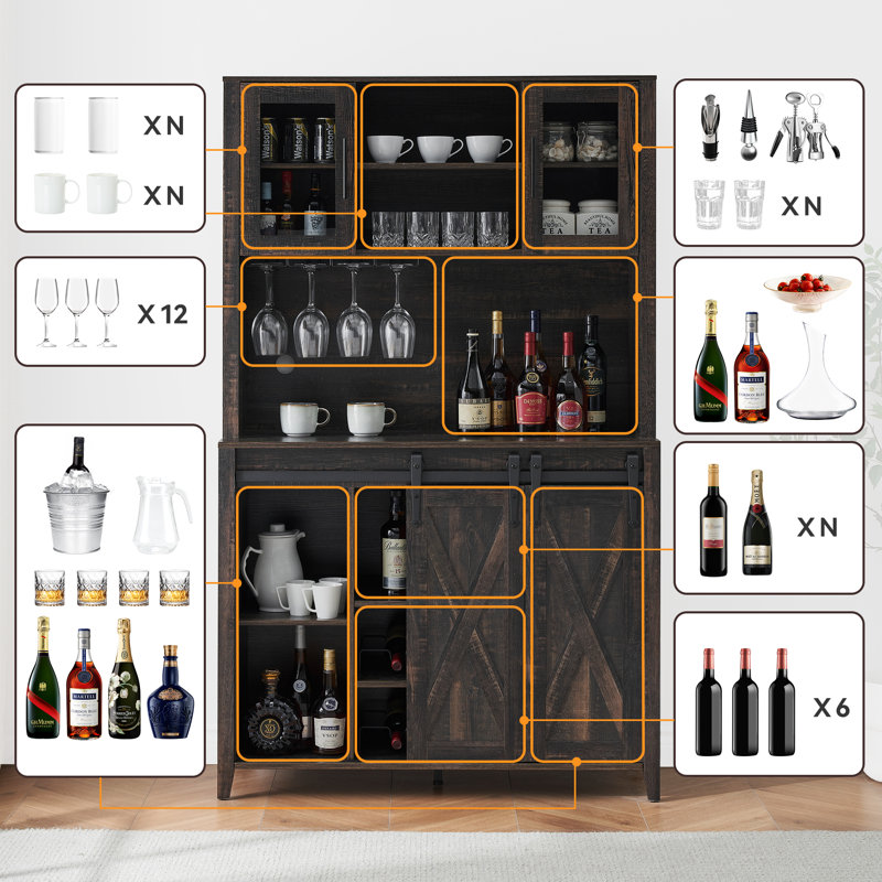 Meshah Sideboard with Bar Hutch, Black