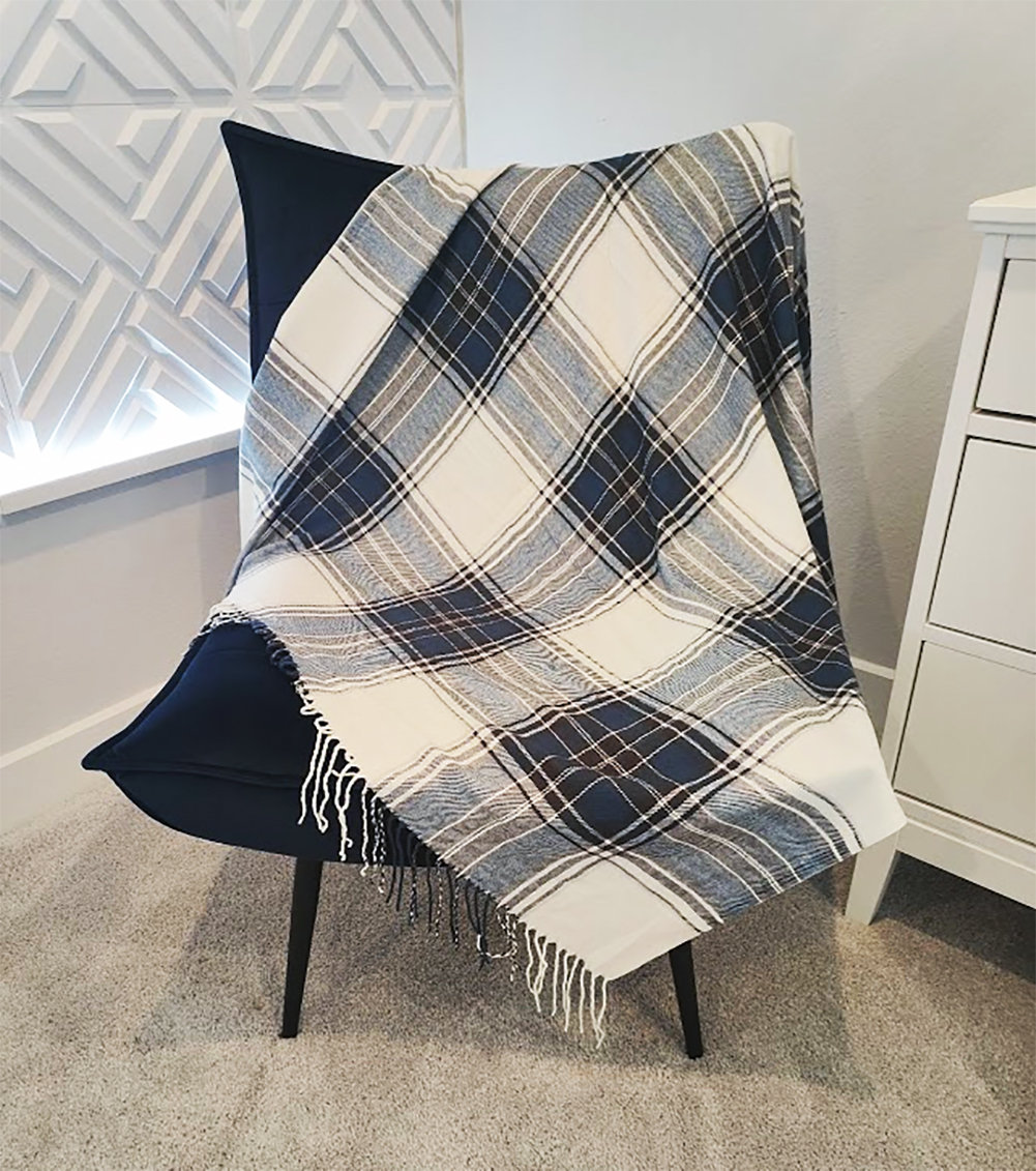 Sevan Collection Hand Woven Throw Blanket, Navy Blue
