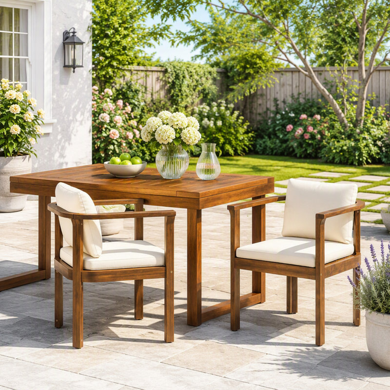 Ensemble de 2 chaises d'extérieur avec accoudoirs courbés en bois d'acacia pour une élégante terrasse