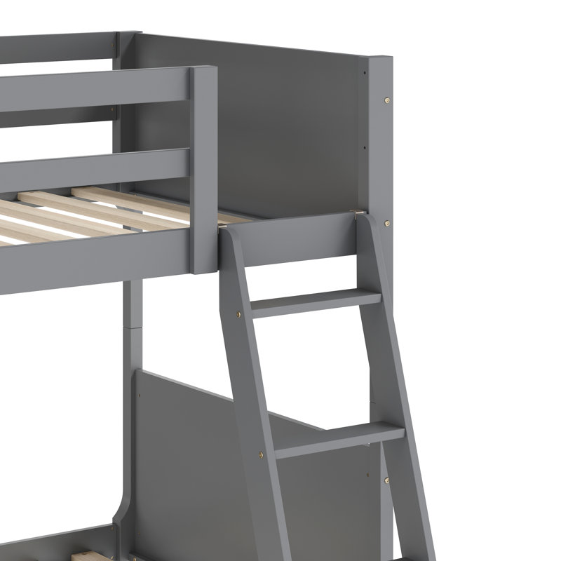 Cadre de lit superposé convertible en bois massif pour enfants avec échelle, sans sommier, Gris