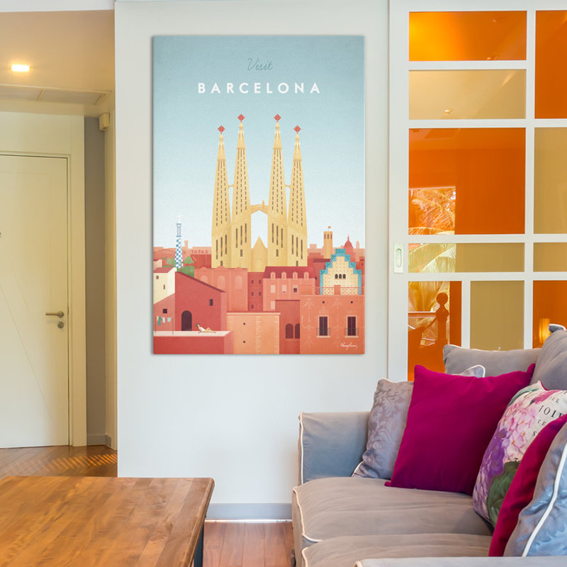 « barcelone », art textuel sur toile tendue, H 18 po x l 12 po x P 1,5 po