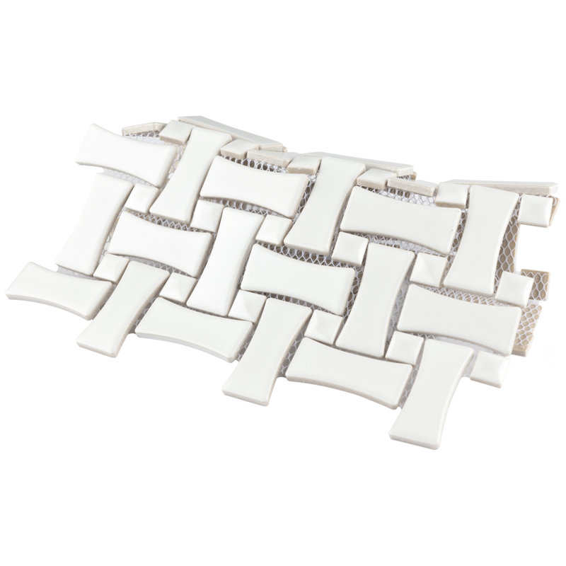 Metro Basket Weave Dog Bone Porcelain Mosaic Wall & Floor Tile, White