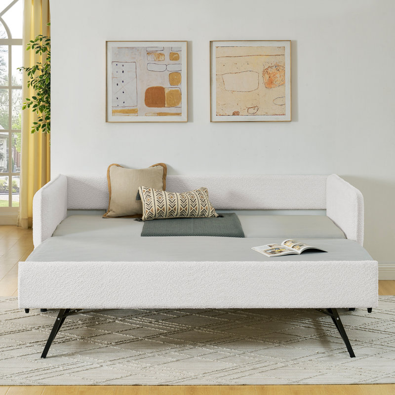 Daybed With Trundle Upholstered Tufted Sofa Bed, Twin Size, Boucle Fabric