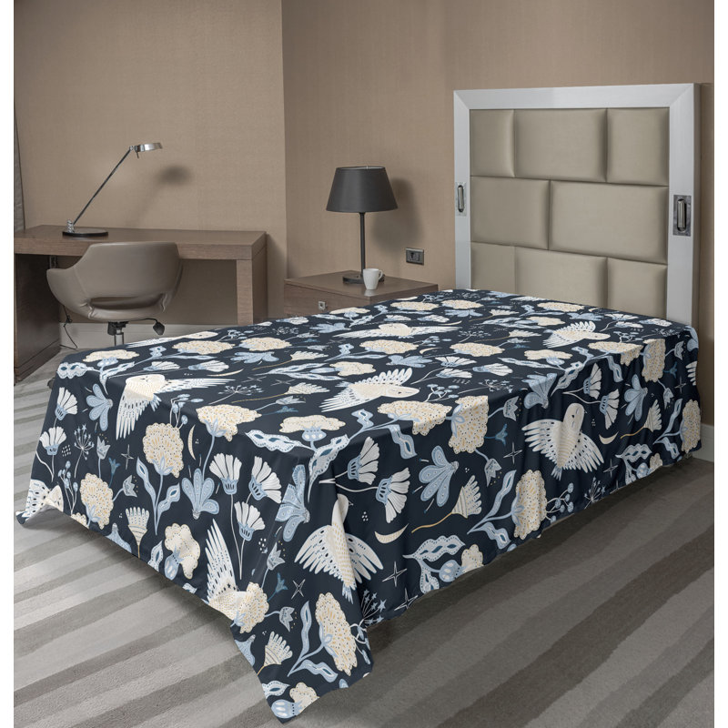 Ambesonne Flowers Flat Sheet Nostalgia Farmhouse, Beige Pale Blue