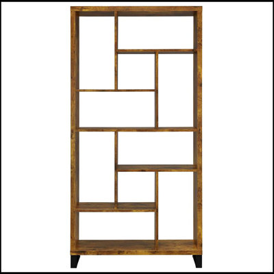 Antique Nutmeg 6-tier Rectangular Bookcase with Spacious Shelves for Elegant Display and Storage