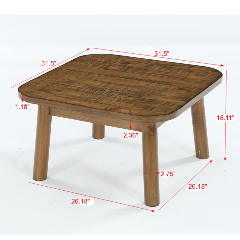 31.5" Solid Wood Coffee Table, Square Center Table With Rounded Edge, Farmhouse Living Room Table, Easy Assembly