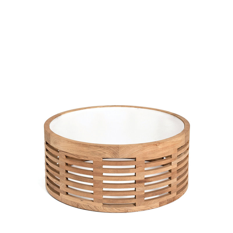 Hamilton Outdoor Round Teak Coffee Table, Glass