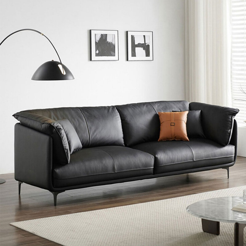 Causeuse-coussin standard en cuir véritable noir, Noir