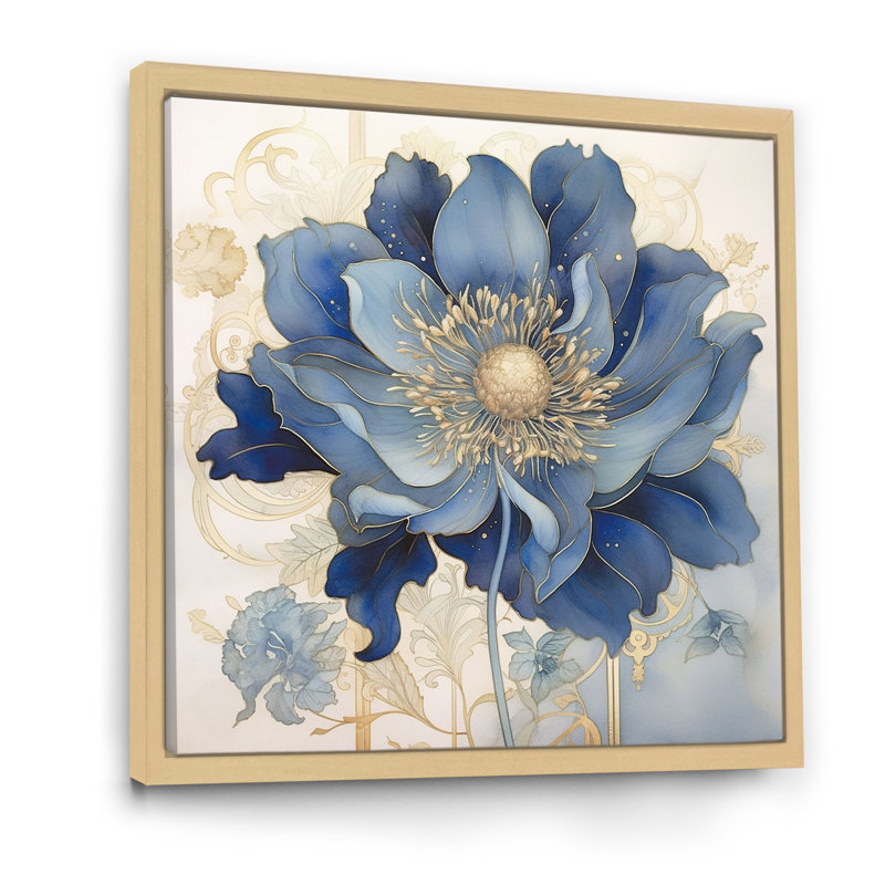 «Blooming Blue & White Chrysanthemum Flower» sur impression sur toile, H 36 po x l 36 po x P 1,5 po, Cadre naturel flottant