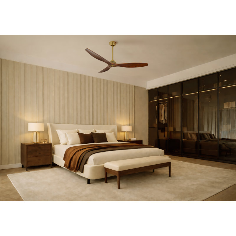 Hexanova Smart Ceiling Fan, 52", Brushed Brass with Walnut Blades