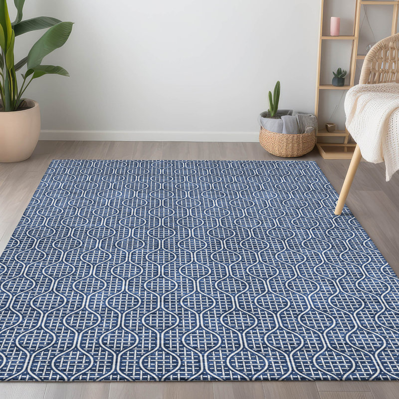 Machine Washable Indoor/Outdoor Chantille ACN926 GeometricRug, 9' x 12', Navy