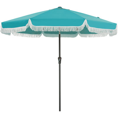 Parasol de terrasse à frange de 10 pi avec manivelle et inclinaison à bouton-poussoir, 8 nervures en fibre de verre, mât en acier de 1,5 pouce, grand parasol de marché pour la cour de la piscine