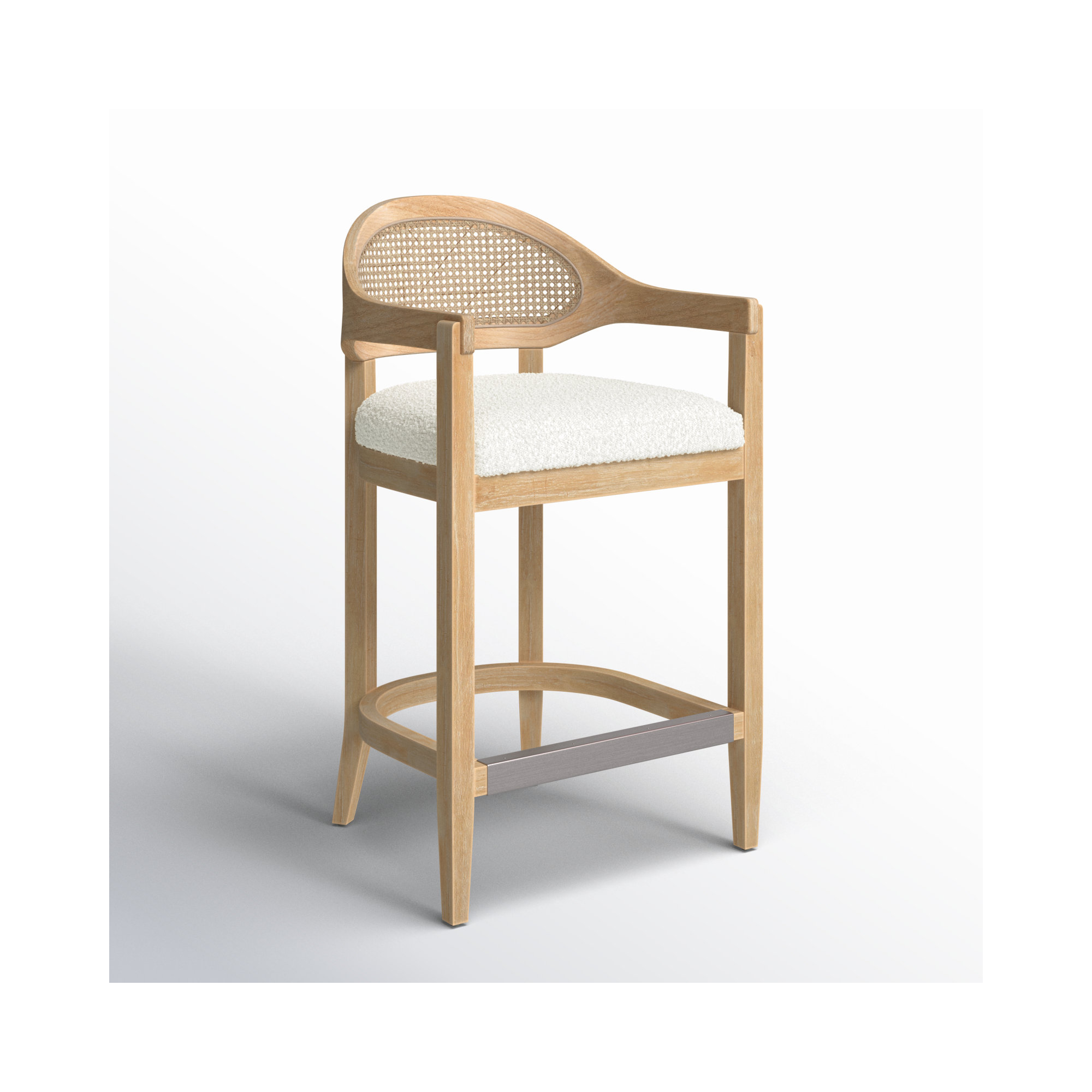 Copley Cane Stool, Ivory Boucle, Counter Stool (26” Seat Height)
