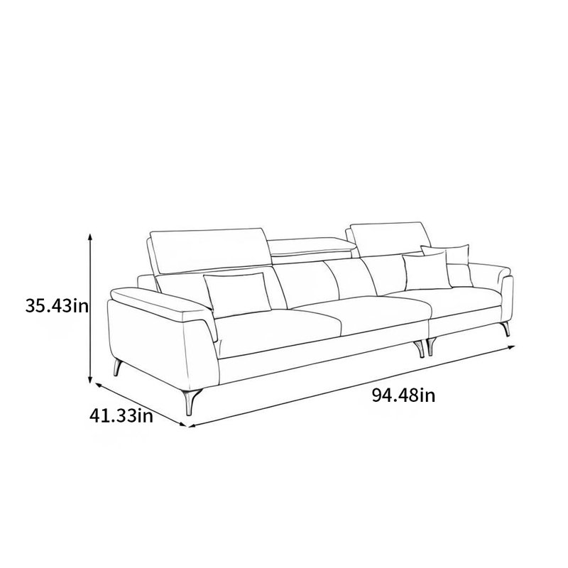Simple modern straight row small apartment sofa, 3, 35.43" H x 94.48" W x 41.33" D